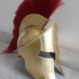 Brass Finish 300 Movie Armour Helmet Spartan With Red Plume Replica - thumbnail 3