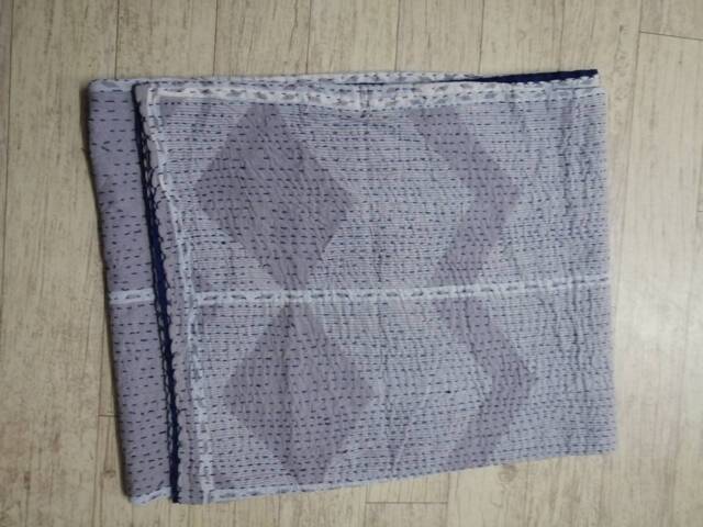 Hand Stitched Kantha Quilt, Handmade Indian Cotton Bedspread, Queen Size - image 1