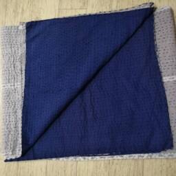 Hand Stitched Kantha Quilt, Handmade Indian Cotton Bedspread, Queen Size - thumbnail 3