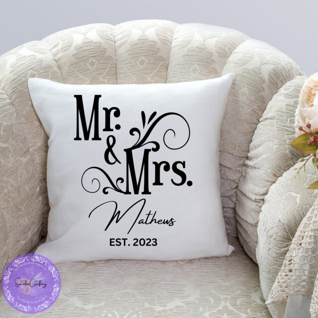 Personalised Wedding Gift Pillow, Mr & Mrs Gift, Cushion, Anniversary Couple Bride & Groom - image 1