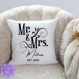 Personalised Wedding Gift Pillow, Mr & Mrs Gift, Cushion, Anniversary Couple Bride & Groom - thumbnail 3