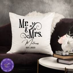 Personalised Wedding Gift Pillow, Mr & Mrs Gift, Cushion, Anniversary Couple Bride & Groom - thumbnail 2