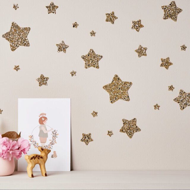 star Wall Decals Gold Glitter - Removable, Reusable Nursery Decor 22 Per Pack - image 1