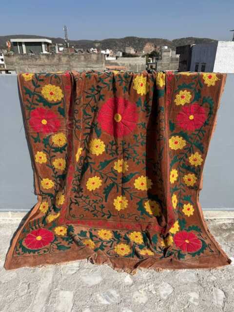 Luxury Bohemian Velvet Suzani Handmade Quilt - Embroidered Bedspread - image 1