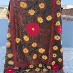 Luxury Bohemian Velvet Suzani Handmade Quilt - Embroidered Bedspread - thumbnail 3
