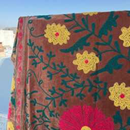 Luxury Bohemian Velvet Suzani Handmade Quilt - Embroidered Bedspread - thumbnail 2