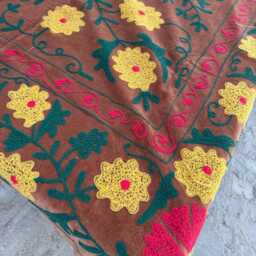 Luxury Bohemian Velvet Suzani Handmade Quilt - Embroidered Bedspread - thumbnail 4