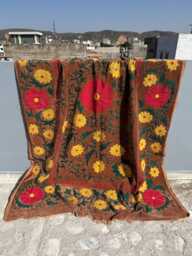 Luxury Bohemian Velvet Suzani Handmade Quilt - Embroidered Bedspread - thumbnail 1