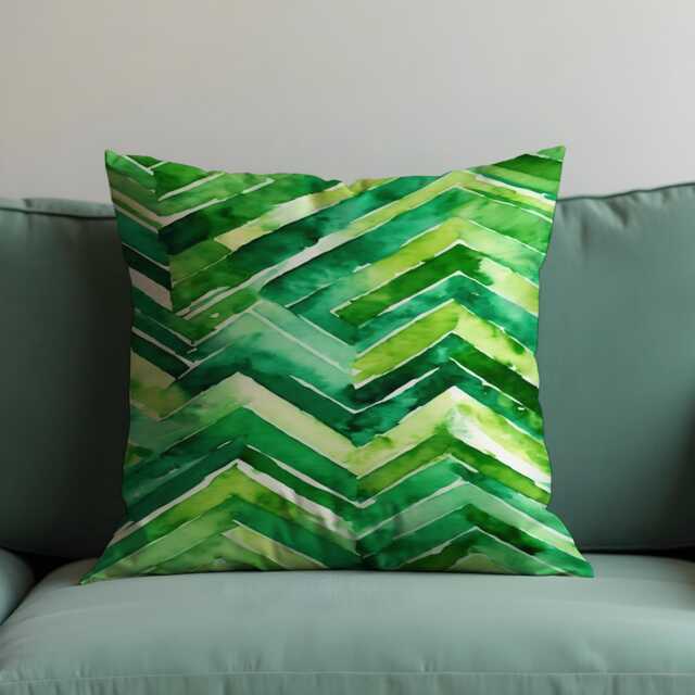Green Chevron Watercolor Cushion Cover, Modern Decorative Throw Pillow Botanical Geometric Living Room & Bedroom Decor - image 1