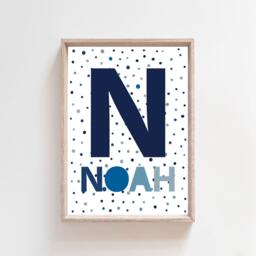 Set Of 3 Boys Blue Nursery Prints, Bedroom Rainbow, Name Print, Playroom & Grey Wall Art, Baby Boy - thumbnail 3