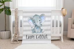 Elephant Blanket, Personalized Baby Blanket Gift, Toddler Safari Nursery Decor, Birthday Jungle Bb05