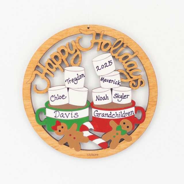 Personalized Hot Chocolate Cups With Marshmallows Christmas Ornament - Wood, Laser Cut, Hand Painted - image 1
