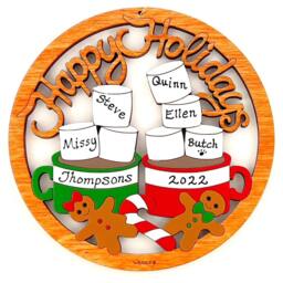 Personalized Hot Chocolate Cups With Marshmallows Christmas Ornament - Wood, Laser Cut, Hand Painted - thumbnail 3