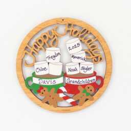 Personalized Hot Chocolate Cups With Marshmallows Christmas Ornament - Wood, Laser Cut, Hand Painted