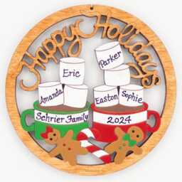 Personalized Hot Chocolate Cups With Marshmallows Christmas Ornament - Wood, Laser Cut, Hand Painted - thumbnail 2