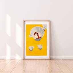 Moka Pot Art Print Italian Coffee Maker Illustration - thumbnail 1