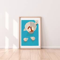 Moka Pot Art Print Italian Coffee Maker Illustration - thumbnail 3