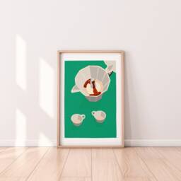 Moka Pot Art Print Italian Coffee Maker Illustration - thumbnail 2