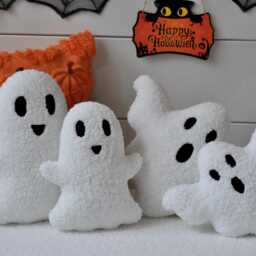 Plush Ghost Toy - Halloween Decor - Spooky Sherpa Plushie White Boo Pillow Gift Holiday Pillows - thumbnail 4