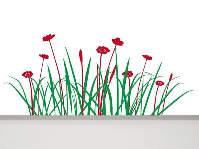 Flower Wall Decals Boho Nursery Decor 47 in - Whimsical Wildflowers Sticker For Baby Room Or Easter Decorations -Removable Grass - image 1