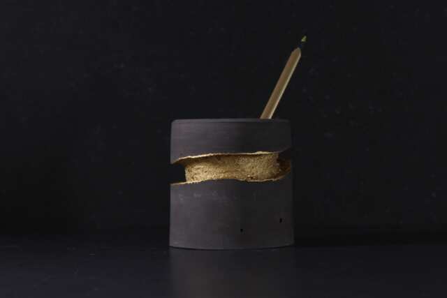 Luxury Gold Concrete Desk Art, Executive Office Pen Holder, Unique Geode Sculpture - Golden Collection - image 1