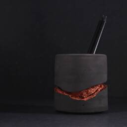 Luxury Gold Concrete Desk Art, Executive Office Pen Holder, Unique Geode Sculpture - Golden Collection - thumbnail 3
