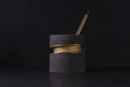 Luxury Gold Concrete Desk Art, Executive Office Pen Holder, Unique Geode Sculpture - Golden Collection - thumbnail 1