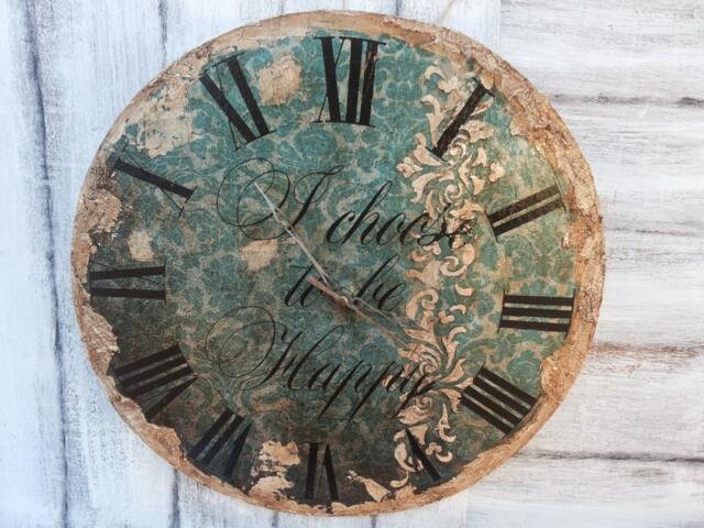 Wood Wall Clock, Unique Retro Hand Decorated Clock, Mantel Clock, Beach Decor Clock, Turquoise Rustic Clock, Wooden Clock, 12 - image 1