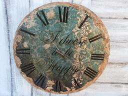 Wood Wall Clock, Unique Retro Hand Decorated Clock, Mantel Clock, Beach Decor Clock, Turquoise Rustic Clock, Wooden Clock, 12 - thumbnail 1