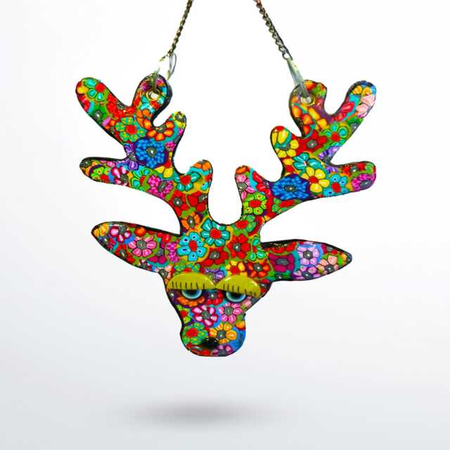 "Woodland Deer Wall Hanging, Handmade Polymer Clay - 6"" X 4" - image 1