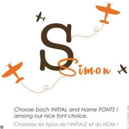 Custom Kid Name Wall Decal Initial & Airplane Monogram - thumbnail 1