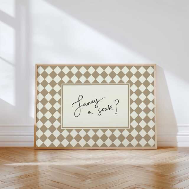Fancy A Soak Bathroom Diamond Check Wall Art Print, Custom Colour Horizontal A1 A2 A3 A4 A5 A6 Unframed Checkered Border Artwork - image 1