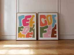 Set Of 2 Coffee Type Prints, Colourful Text Retro Wall Art, Kitchen Aesthetic Decor, Gallery Wall, Home Inspo, Unframed - thumbnail 1