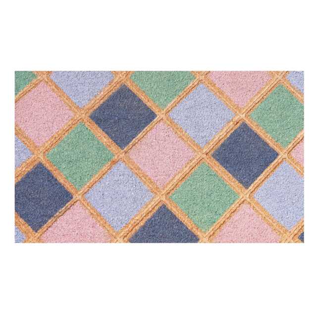 Large Embossed Coir Doormat 45 X 75cm Diamond Mosaic Print Natural Coconut Dirt Trapper Non-Slip Mat - image 1