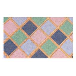 Large Embossed Coir Doormat 45 X 75cm Diamond Mosaic Print Natural Coconut Dirt Trapper Non-Slip Mat