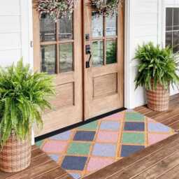 Large Embossed Coir Doormat 45 X 75cm Diamond Mosaic Print Natural Coconut Dirt Trapper Non-Slip Mat - thumbnail 3