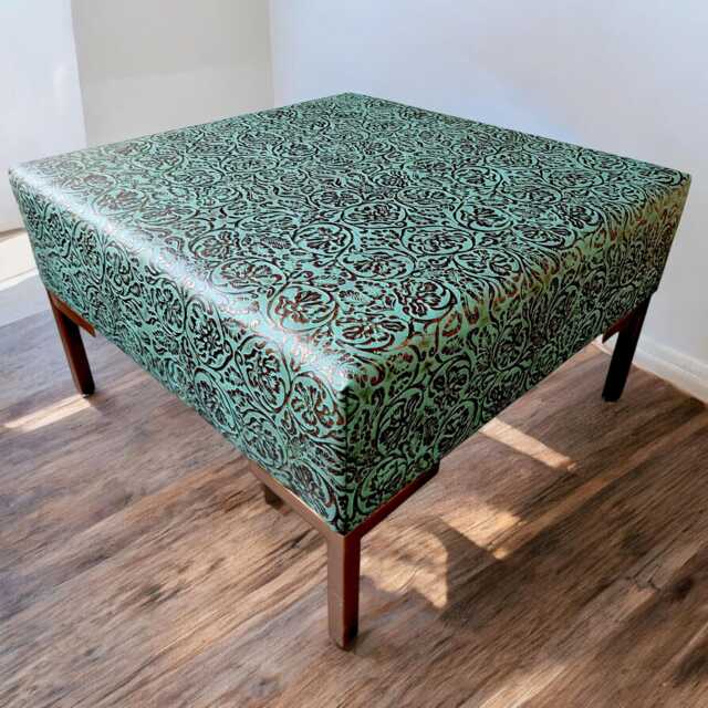 Genuine Tooled Leather Ottoman Coffee Table - Green & Metallic Copper - image 1