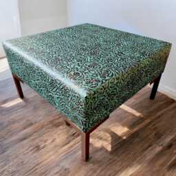 Genuine Tooled Leather Ottoman Coffee Table - Green & Metallic Copper