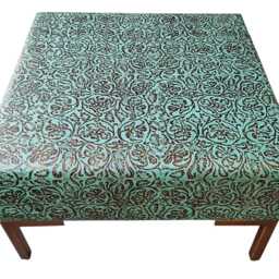 Genuine Tooled Leather Ottoman Coffee Table - Green & Metallic Copper - thumbnail 4