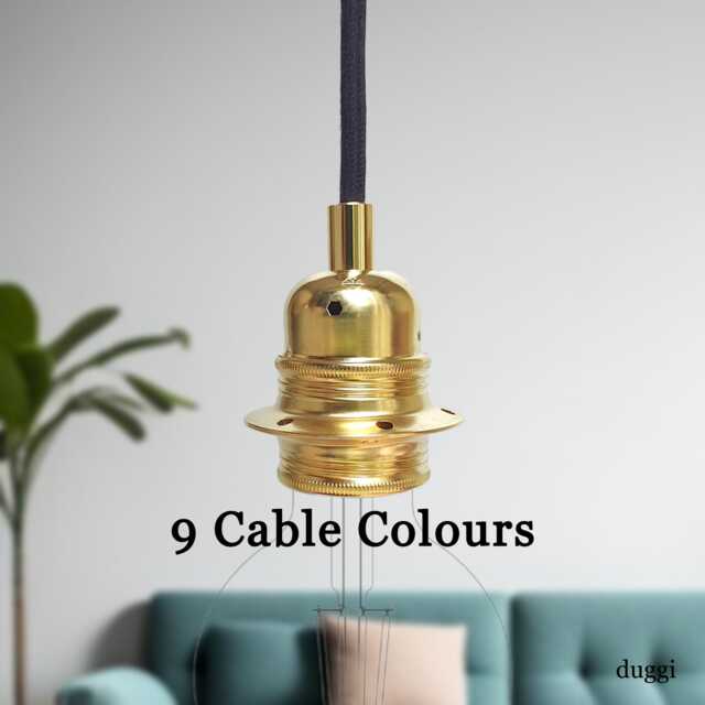 Plug in Pendant Light - Brass E27 Threaded Vintage Style Lamp Holder Hanging Fabric Cable Cord Reading, Ambient Mood Lighting - image 1