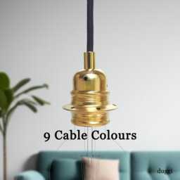 Plug in Pendant Light - Brass E27 Threaded Vintage Style Lamp Holder Hanging Fabric Cable Cord Reading, Ambient Mood Lighting - thumbnail 1