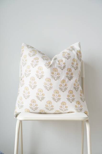 "Block Print Pillow Cover Floral Batik, Natural Dyed - 20"" X 20" - image 1