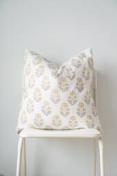 "Block Print Pillow Cover Floral Batik, Natural Dyed - 20"" X 20" - thumbnail 1