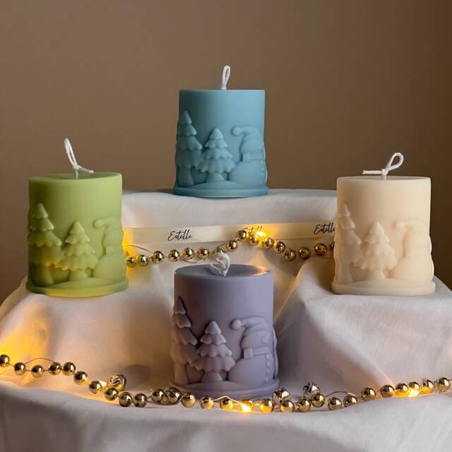 Handmade Snowman Soy Pillar Candle Christmas Home Decor - image 1