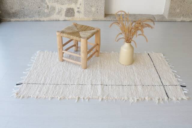 Medium Handwoven Cream Rug, Abstract Cotton Bedroom Bathroom Nursery Kids Boho Soft Rug Machine Washable - image 1
