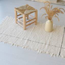 Medium Handwoven Cream Rug, Abstract Cotton Bedroom Bathroom Nursery Kids Boho Soft Rug Machine Washable - thumbnail 2