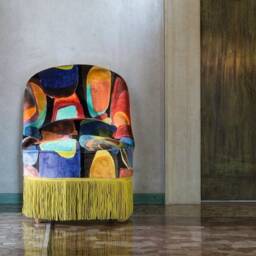 Paint Box Meterware Decorative Upholstery Velvet Fabric Brown Retro Pop Art Pattern Carlucci By Jab - thumbnail 4