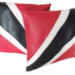 2 Red White & Black Fan Stripe Faux Leather Cushions 16 - thumbnail 3