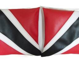 2 Red White & Black Fan Stripe Faux Leather Cushions 16 - thumbnail 2