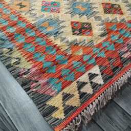 Classic Kilim Rug, Handmade Artisan Afghan Turkish Scandinavian Navajo Bohemian Wool Flatweave Multicolour Rug 203x127 cm - thumbnail 2